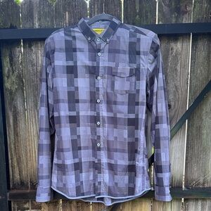 Descendant of Thieves by Dres Ladro modern plaid button down shirt, size Large